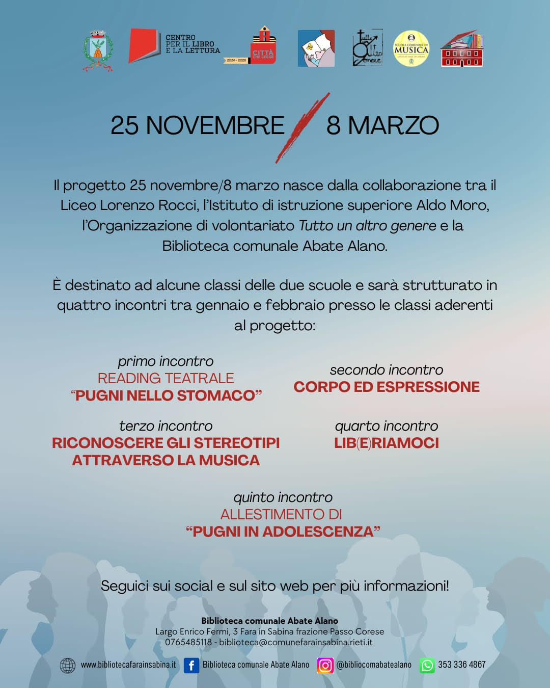 AL VIA PUGNI IN ADOLESCENZA. 25 NOVEMBRE – 8 MARZO