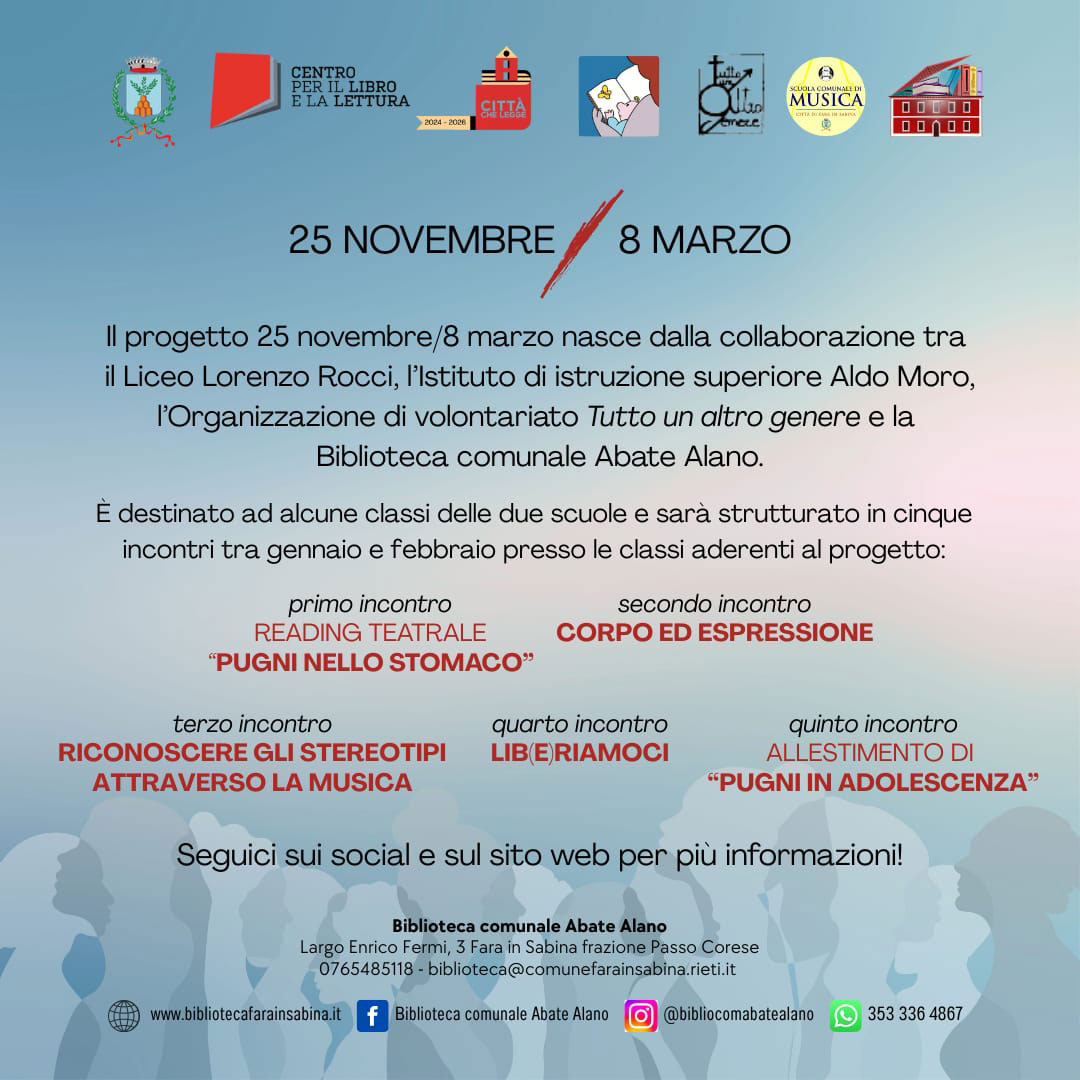 AL VIA PUGNI IN ADOLESCENZA. 25 NOVEMBRE – 8 MARZO